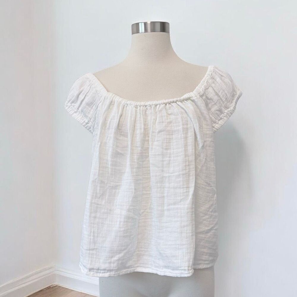 Old Navy White Tie Open Back Peasant Blouse Top Shirt Batwing Boho Large